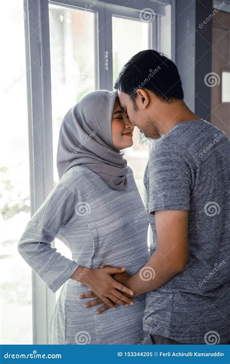 Husband And Wife Muslim Kissing Each Other Stock Image Image Of Happy