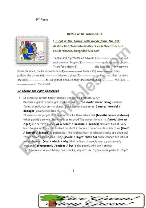 Review Of Module 3 9th Form Esl Worksheet By Benslama