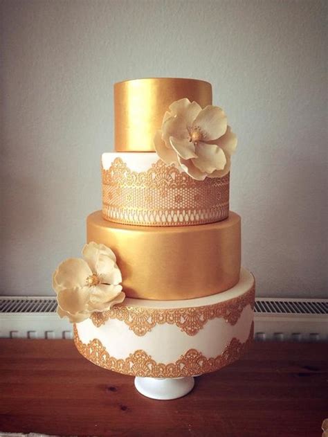 Gold Lace Wedding Cake Decorated Cake By Lorynne Heyns Cakesdecor