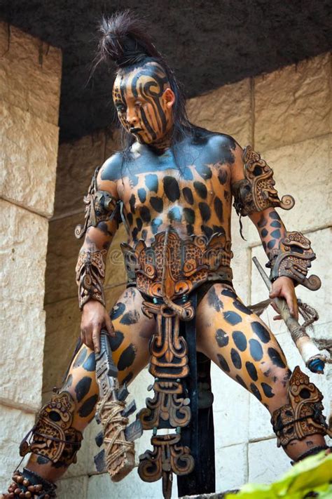 Warrior At Mayan Temple XCARET MEXICO JULY Unkown Warrior With