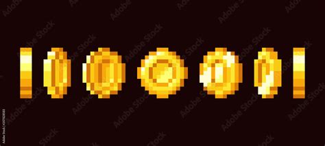 Gold Coin Animation Frames For 16 Bit Retro Video Game Pixel Art