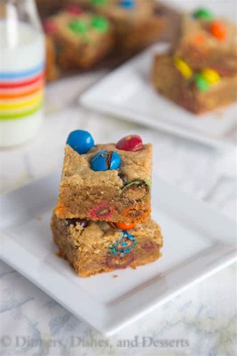 Add in peanut butter, egg, and vanilla extract and beat until smooth. M&M Peanut Butter Bars