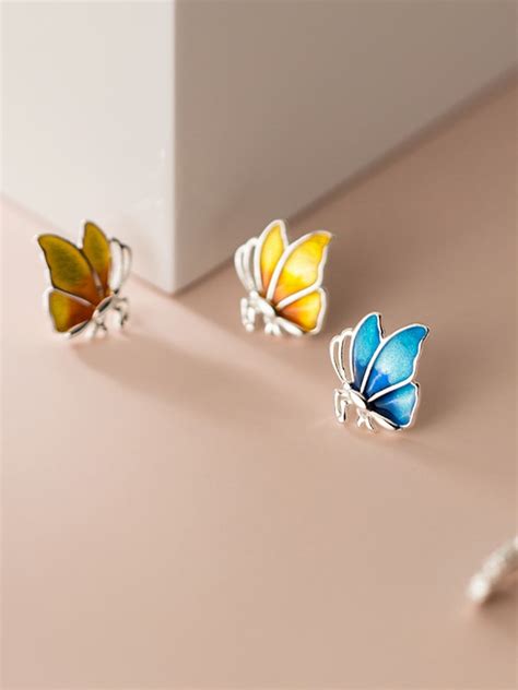 Sterling Silver Enamel Butterfly Minimalist Stud Earring