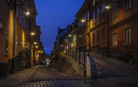 830624 4k Stockholm Sweden Houses Street Night Street Lights