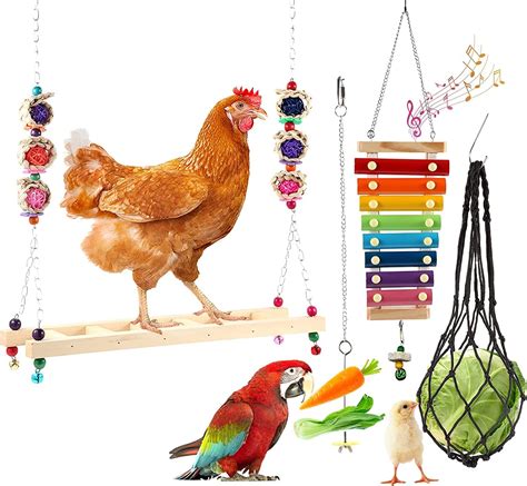 4 Pcs Chicken Toys For Coop Accessories Chicken Swing Xylophone Vegetable Hanging