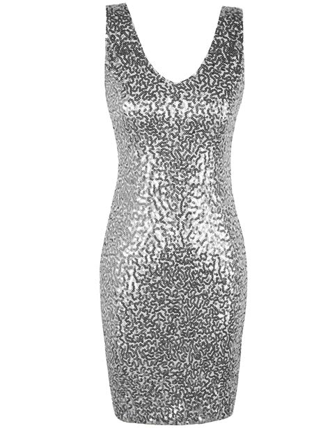 Prettyguide Womens Sequin Cocktail Dress V Neck Bodycon Glitter Party Dress