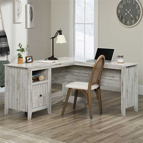 Sauder Rustic L Shaped Desk In White Plank Desks Furniture