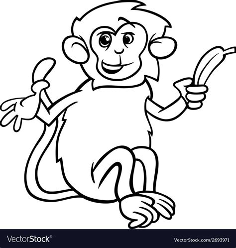 Running fruits cartoon coloring page vector. Monkey with banana coloring page Royalty Free Vector Image ...