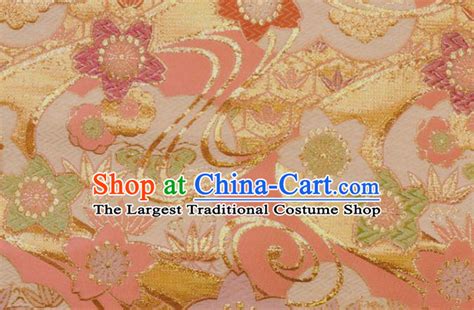 japanese traditional kimono satin cloth pink brocade fabric nishijin tapestry classical sakura