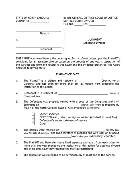 Nc Absolute Divorce Forms Fill Out And Sign Online Dochub