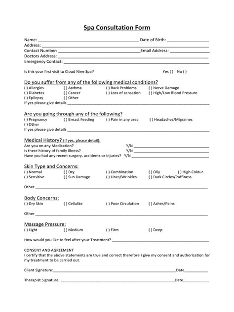 spa consultation form pdf fill out and sign online dochub