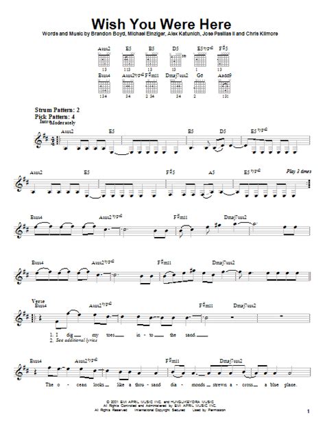 Wish You Were Here Sheet Music By Incubus Easy Guitar 22720