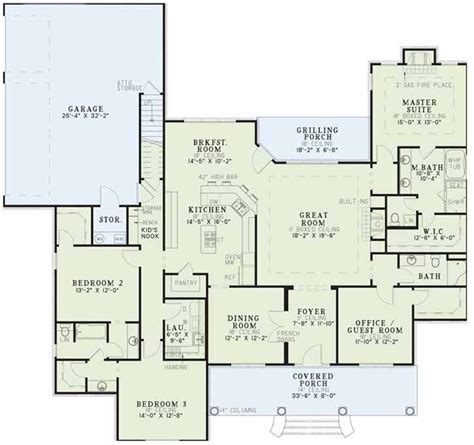2000 Square Foot House Plans 25 Baths 4 Bedrooms Open Floor Plan With