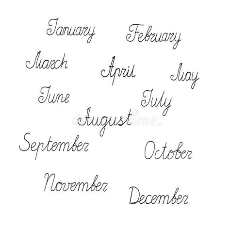 Months Of The Year Names Set Hand Drawn Vector Illustration