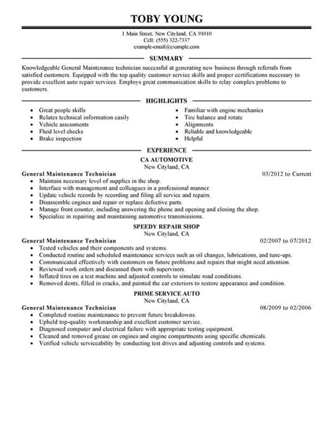 Best General Maintenance Technician Resume Example From Professional