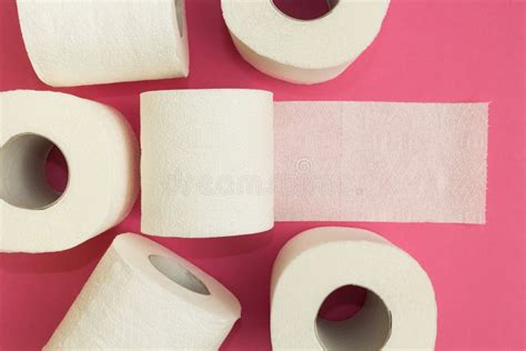 Rolls Of White Toilet Paper On A Pink Background Stock Image Image Of