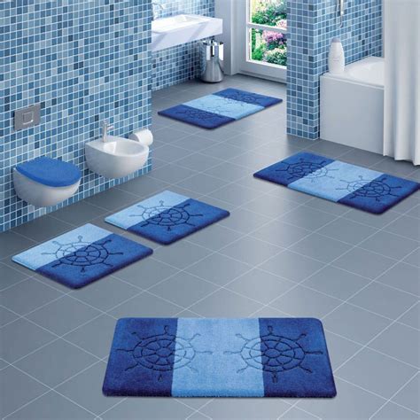 Cool Bath Rugs For Modern Bathroom Design With Blue Color Schemes