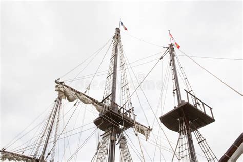 Mast Of Ship Detailed Rigging With Sails Vintage Sailing Ship Block And