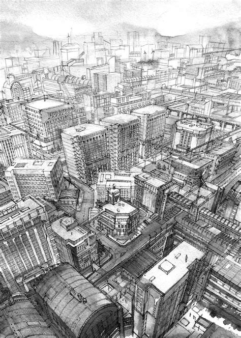 Kiyohiko Azuma Architectural Drawings Cityscape Drawing City Drawing