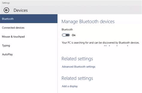 Select the bluetooth switch to turn it on or off as desired. bluetooth pc windows 10