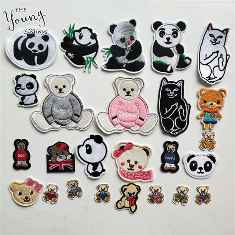 Cartoon Panda Embroidery Patches Appliques Iron On Patch Cute Bear