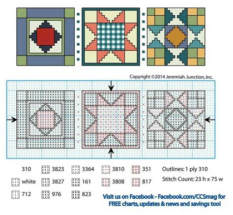 11w х 15h cm 17 solid colors (no. COUNTRY QUILT BLOCKS 01 | Cross stitch patterns, Cross ...