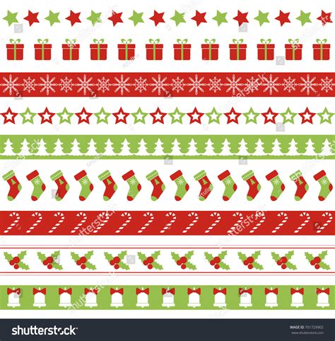 Christmas Seamless Vector Borders Endless Ornament Stock Vector