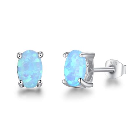 Simple Blue Opal Stud Earrings Oval Opal Earrings Gemstone Etsy