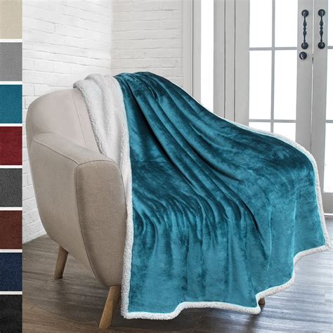 Pavilia Plush Sherpa Blanket Throw Soft Warm Fuzzy Sea Blue
