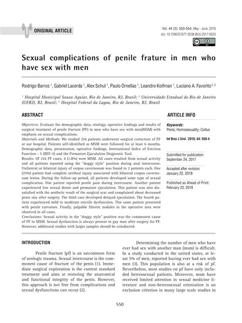 Pdf Sexual Complications Of Penile Frature In Men Who Have Sex With Men