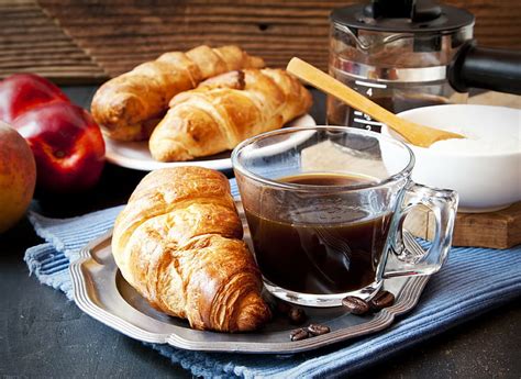Breakfast Croissant Coffee Cup Cream Croissant Breakfast