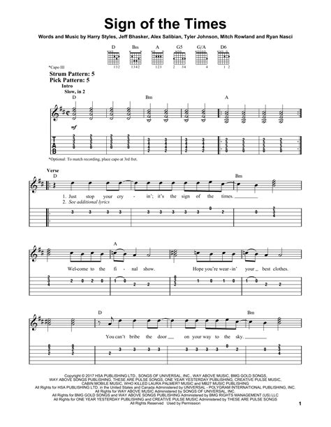 Sign Of The Times By Harry Styles Easy Guitar Tab Guitar Instructor