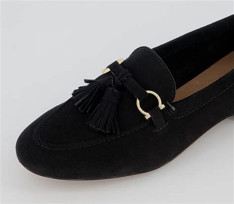 Office Flock Suede Tassel Loafers Black Suede Flat Shoes For Women