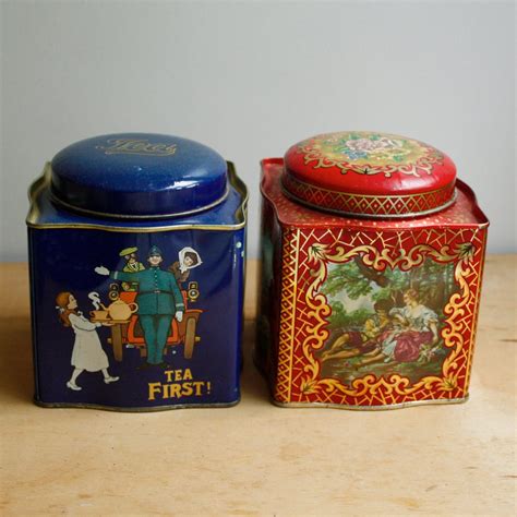 Vintage Tea Tins Made In England Red Blue