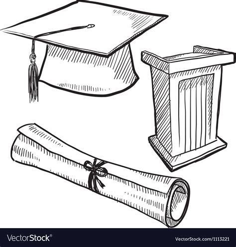 Doodle Graduation Cap Diploma Scroll Royalty Free Vector