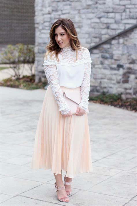 A Romantic Look White Lace Top With A Pleated Midi Skirt Zoë With Love