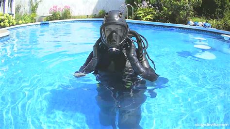 Double Hose Scuba By Vicky Devika Rubber Frogwoman With Gas Mask And Double Hose Regulator
