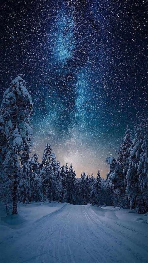 Northern Lights Starry Sky Snow Night Iphone Wallpapers Iphone