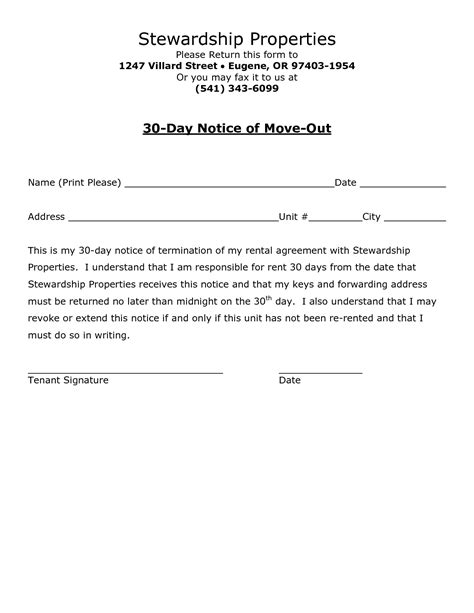 30 Days Notice To Landlord Template Sample Professionally Designed
