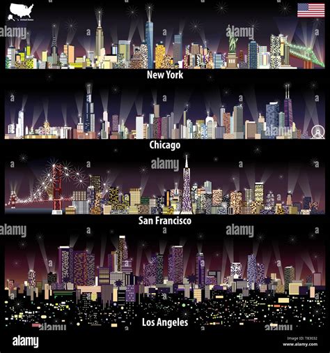 Abstract Vector Illustrations Of United States City Skylines Stock