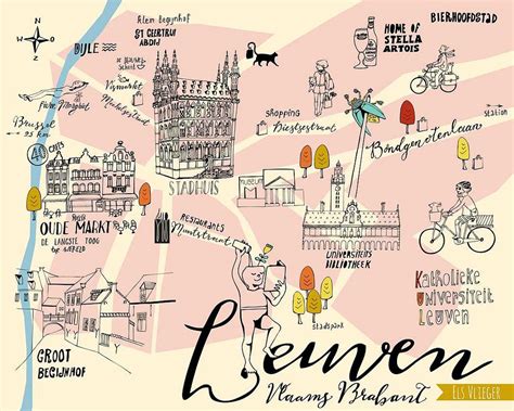 Map Of Leuven Belgium Postcard By Els Vlieger Illustrated Map Map