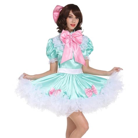 Sissy Girl Lockable Maid Bow Dress Satin Puffy Crossdress Transgender