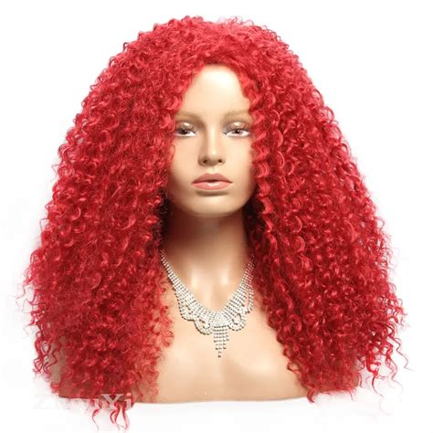 Heat Resistant Synthetic Hair Kinky Curly Red Wig For Black Women High Quality Long Glueless
