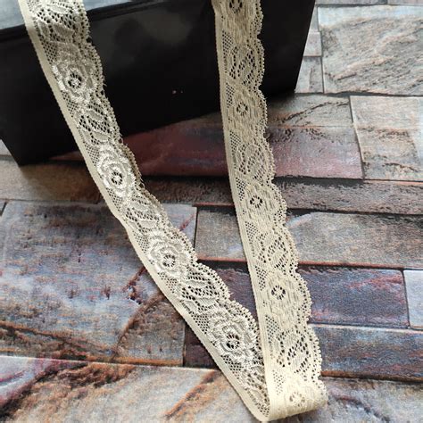 High Quality Hot 10 Yards Brown Stretch Elastic Lace Ribbon Beautiful 25mm Width Costume Diy
