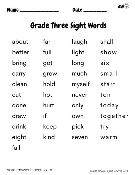 Grade 3 Sight Words Dolce Learn To Read Academy Worksheets