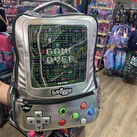 Smiggle Backpack Game Over Student Schoolbag Boy Game Console Silver Pu