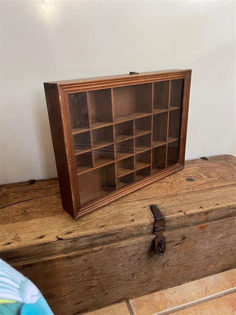 Vintage Wood Curio Cabinet Wall Hanging Shelf With Glass Door Etsy