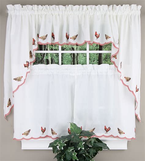 5 out of 5 stars with 1 ratings. Rooster Kitchen Curtain Embroidered Pair - Crimson - RHF ...