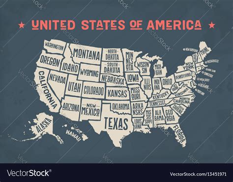 Poster Map United States Of America With State Vector Image