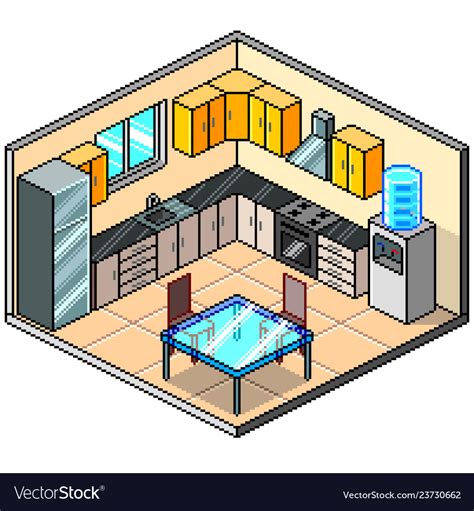 Pixel Art Isometric Kitchen Detailed Royalty Free Vector